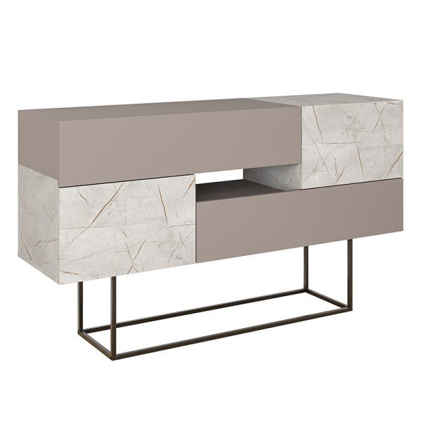 Μπουφές Roberta pakoworld μόκα με γκρι-μπεζ μαρμάρου 145x40x82εκ