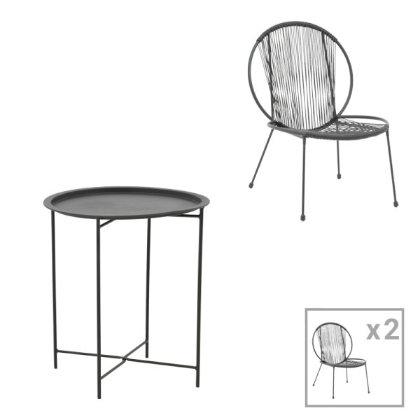 Σαλόνι Dapper-Caius pakoworld σετ 3τεμ μαύρο μέταλλο-μαύρο pe Φ46x52εκ