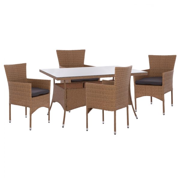 ΣΕΤ ΤΡΑΠΕΖΑΡΙΑΣ 5ΤΜΧ ΤΡΑΠ. 150Χ90 & ΠΟΛΥΘΡΟΝΕΣ WICKER RATTAN ΜΠΕΖ ΚΑΦΕ HM11713.02