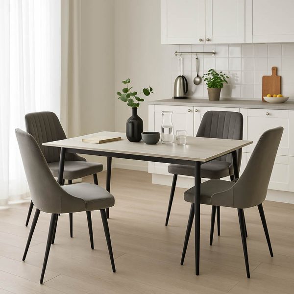 Τραπεζαρία Azori-Gustas pakoworld σετ 5τεμ sintered stone-μαύρο-ανθρακί 120x60x75εκ