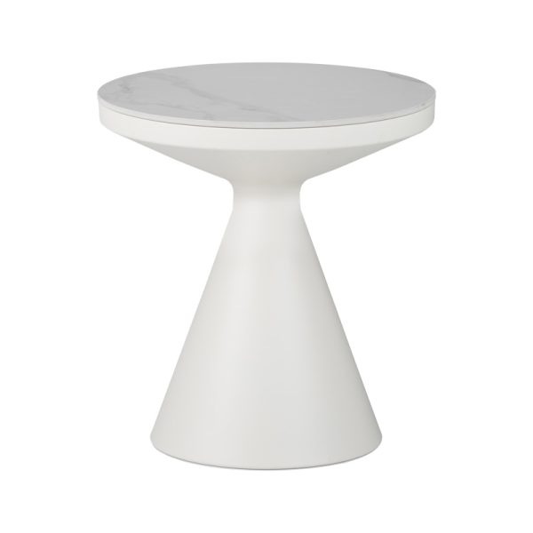 Βοηθητικό τραπέζι Coozlin Inart sintered stone σε απόχρωση λευκό μαρμάρου με λευκό μέταλλο Φ50x50εκ