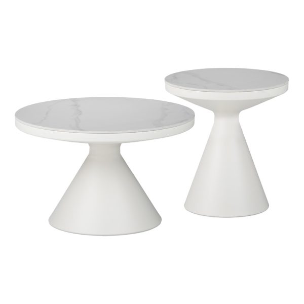 Βοηθητικά τραπέζια Coozlin Inart sintered stone σε απόχρωση λευκό μαρμάρου με λευκό μέταλλο