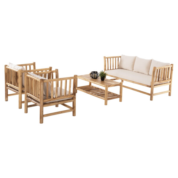 ΣΕΤ ΣΑΛΟΝΙ 4ΤΜΧ EDDARD HM9340.25 ΑΠΟ ΜΑΣΙΦ ΞΥΛΟ TEAK ΦΥΣΙΚΟ - ΛΕΥΚΟ